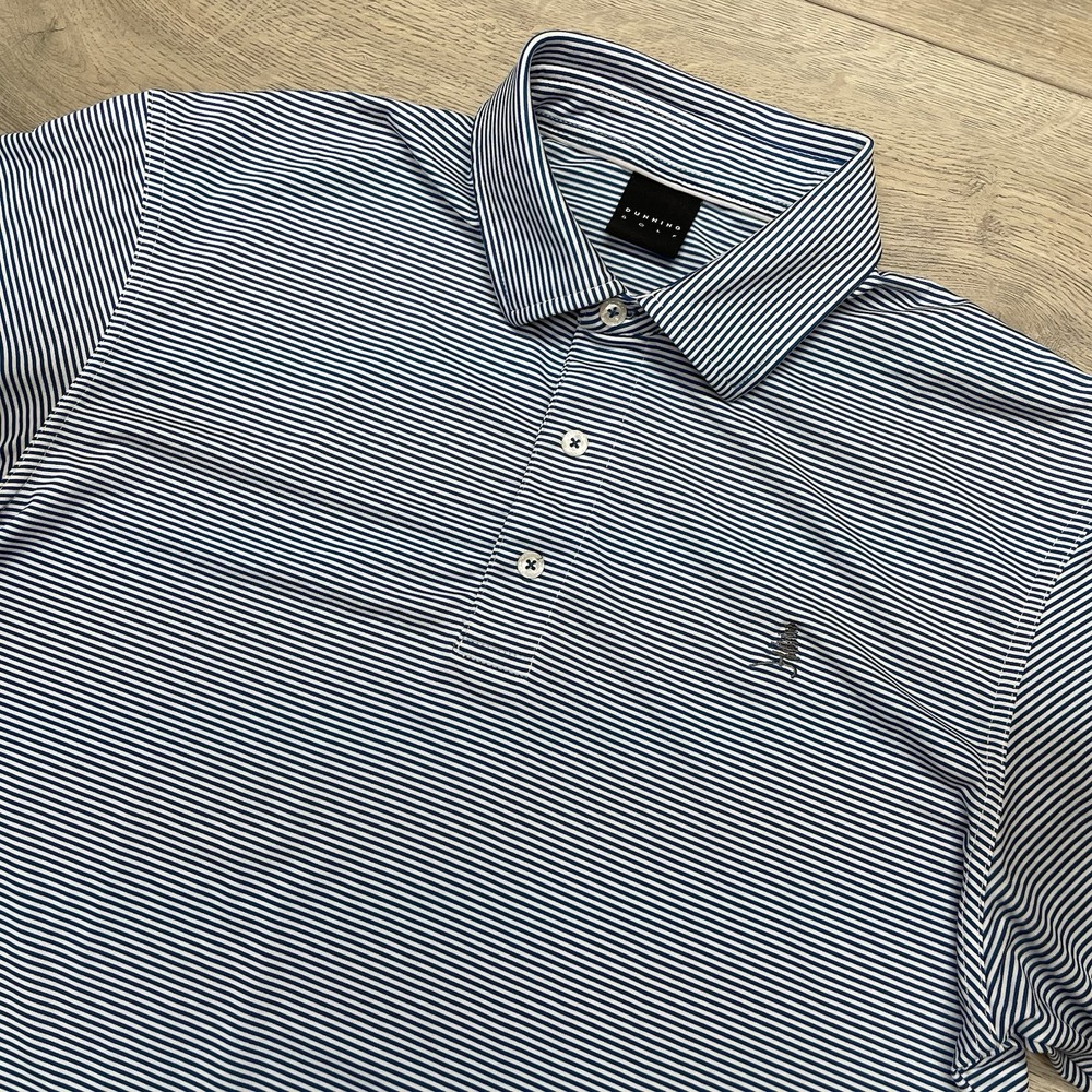 Dunning Golf Striped Golf Polo Men Pine Tree Logo Preppy Casual FAIR